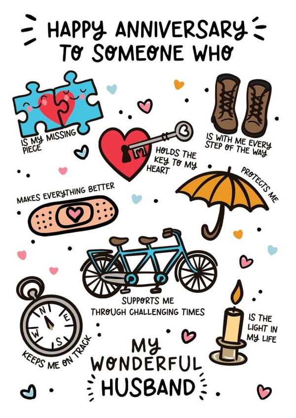 Cute Anniversary Card - For Husband - Sweet Illustrations created by Lyndsay Moon