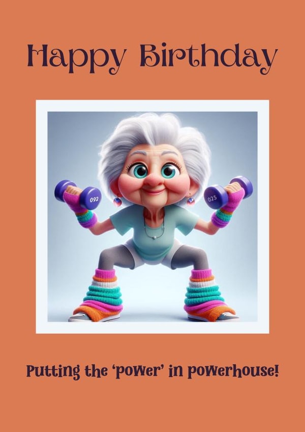 Cute, funny birthday card - gym and fitness - for her, mum, friend created by NoseArt Designs