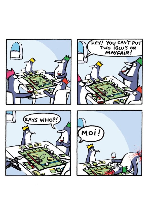 Funny Cartoon Christmas Card - Penguin Monopoly - Igloos On Mayfair created by Cardinky