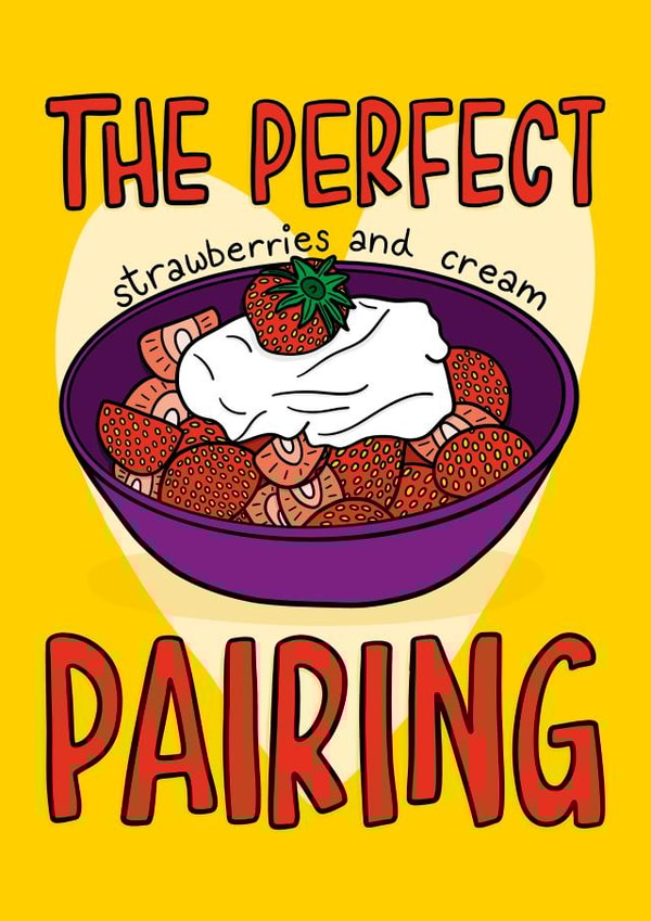 Cute Valentine's Day Card - Strawberries and Cream - Perfect Pairing created by TeePee Creations