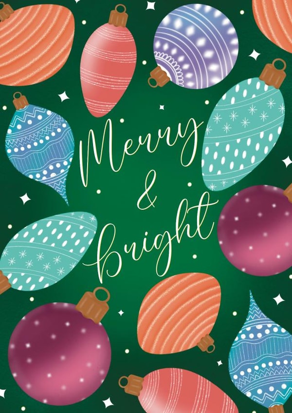 Merry & Bright - Christmas Card - Bauble Design Christmas Card created by Rainee Collections