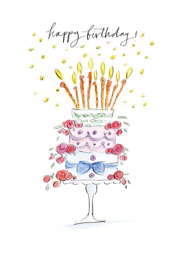 Classic Birthday Card - Wonky Birthday Cake - Calligraphy created by Gabrielle Solly Illustration