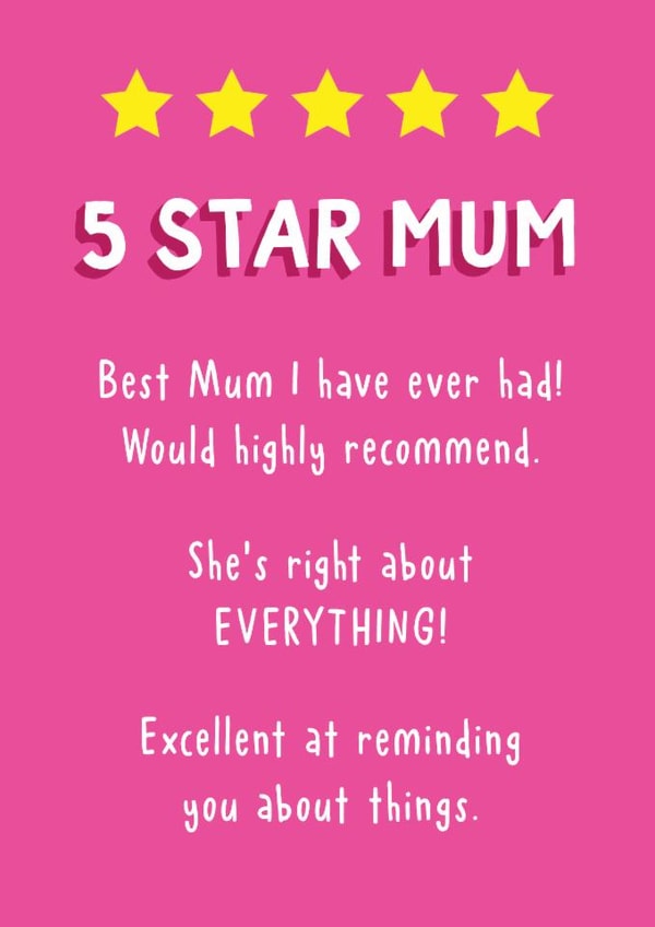 Funny Birthday/Mother's Day Card - Star Rating - Best Mum created by Sunny side Studios