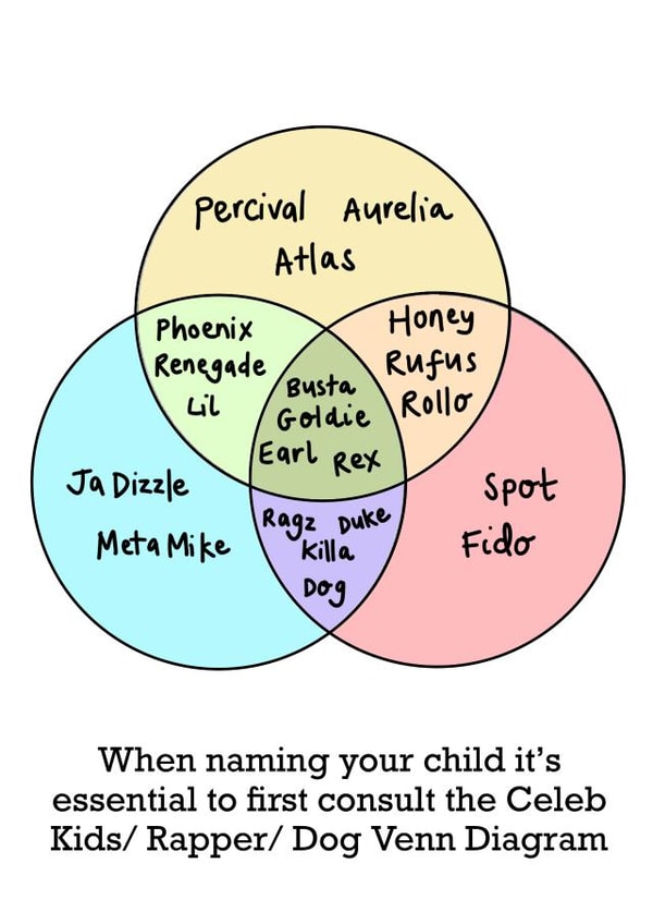 Funny New Baby Card - Venn Diagram - Baby Names created by Rosie Johnson Illustrates