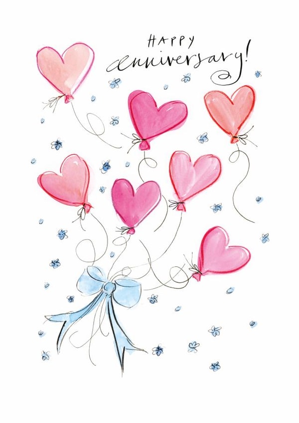 Traditional Anniversary Card - Heart Balloons created by Gabrielle Solly Illustration