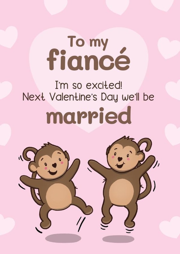 Cute Valentine's Card - For Fiancé - Monkeys created by Bev O'Connor || @oconnordesign