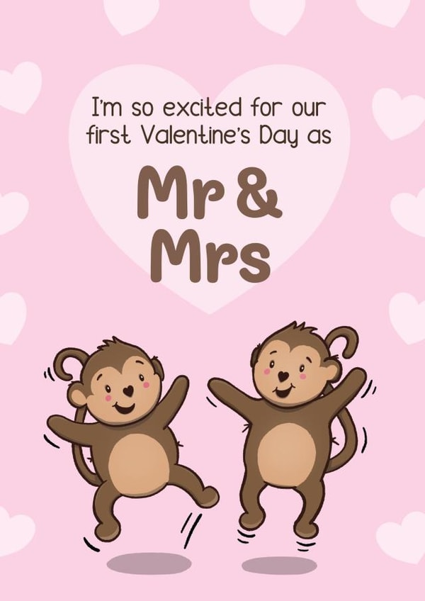 Cute Valentine's Card - 1st - Mr And Mrs - Monkeys created by Bev O'Connor || @oconnordesign