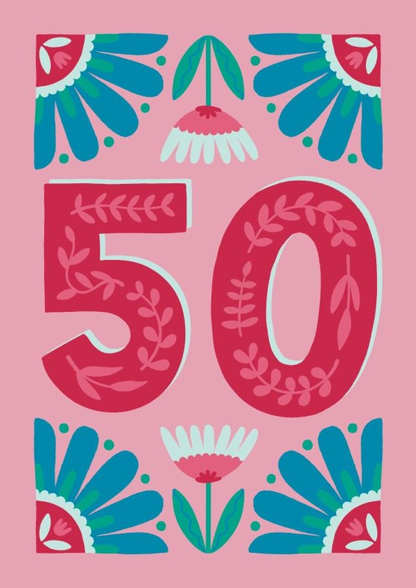 50th Birthday Card - Lovely Pink Floral Card For A Milestone Birthday! created by Josie Gledhill