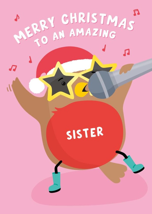Cute Christmas Card - For Sister - Robin created by Macie Dot Doodles