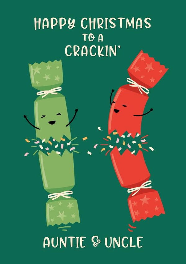 Cute Christmas Card - For Auntie & Uncle - Cracker Pun created by Macie Dot Doodles