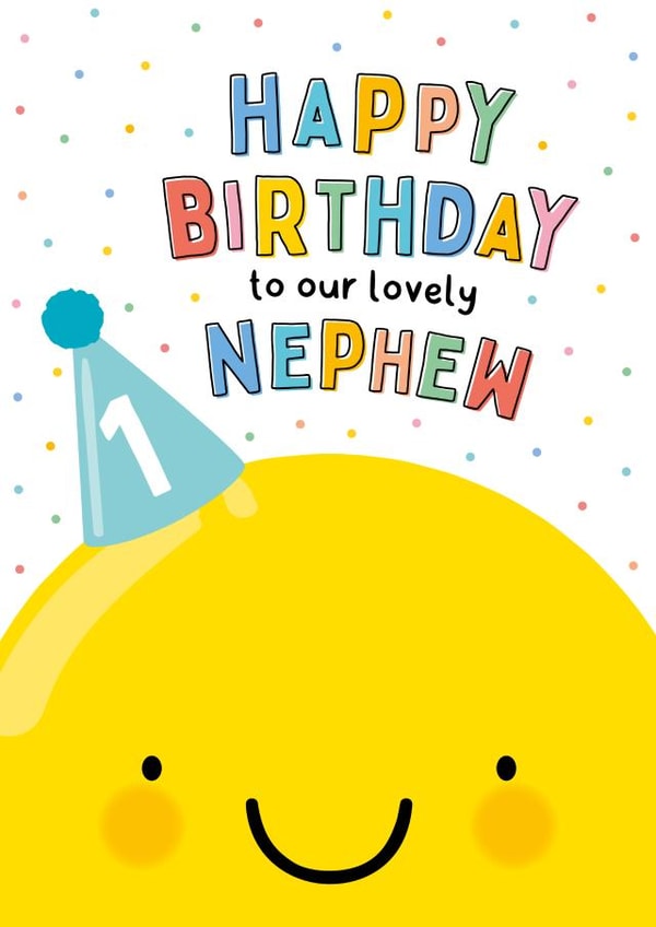Cute 1st Birthday Card -For Nephew - Happy Face created by Macie Dot Doodles