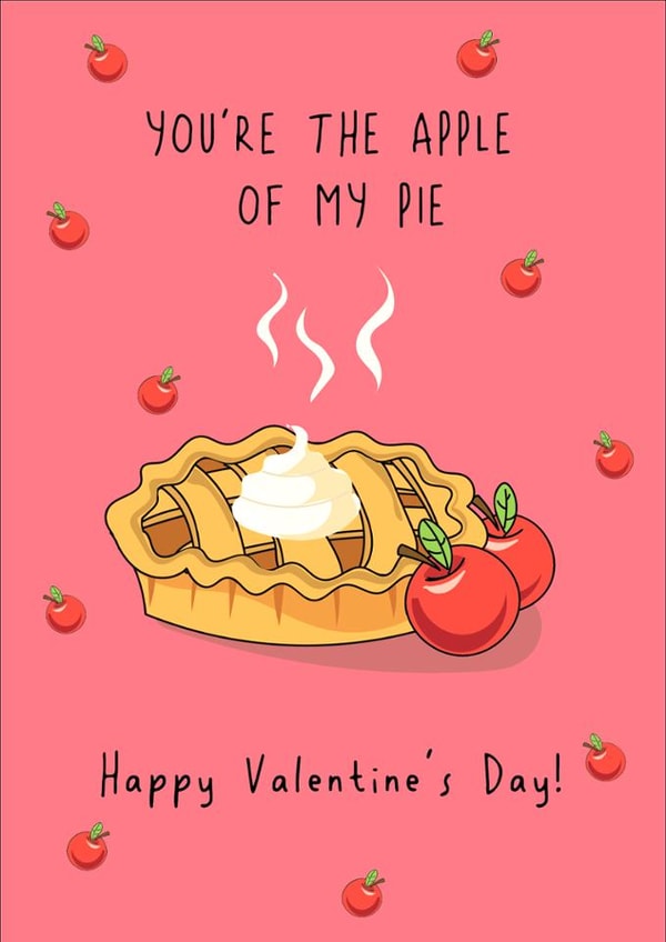 Cute Valentine's Day Card - You're The Apple Of My Pie - Pun created by @Laura Lonsdale Designs