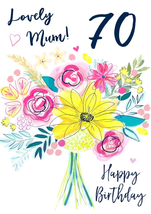 Classic 70th Birthday Card - For Mum - Flowers created by Katie Phythian Design