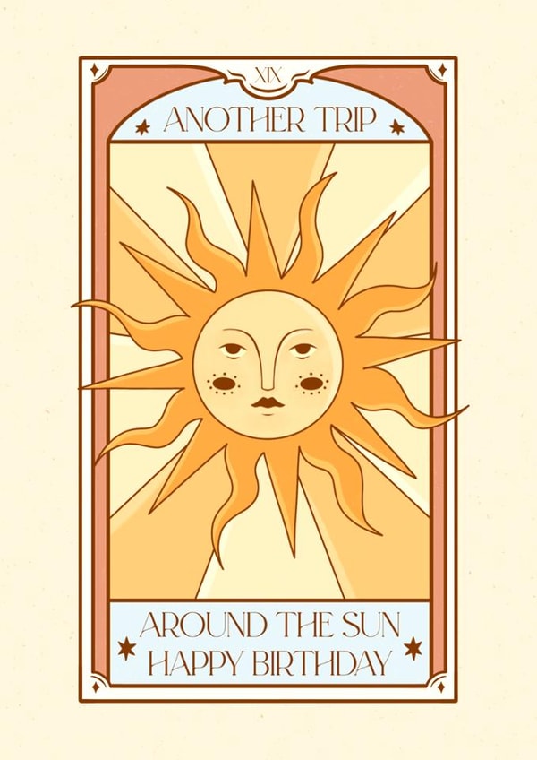 Arty Birthday Card - Another Trip Around the Sun - Tarot Card created by Rebekah Klimuck