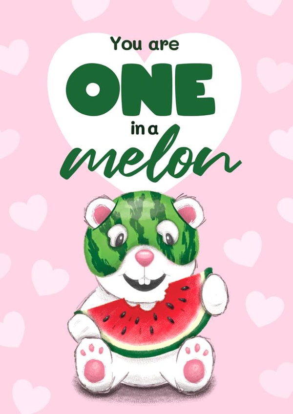 Cute Valentine's Day Card - One In A Melon - Bear created by Bev O'Connor || @oconnordesign