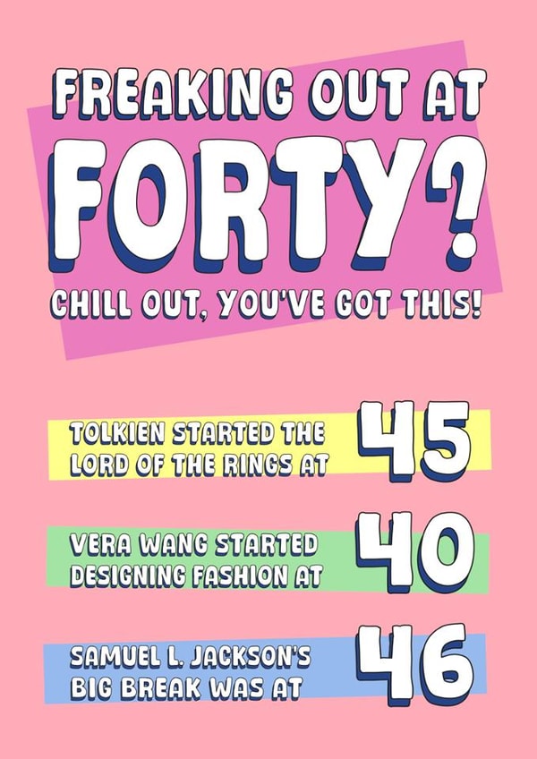Motivational birthday card for someone turning 40. Freaking out at Forty. created by Spekle Studio