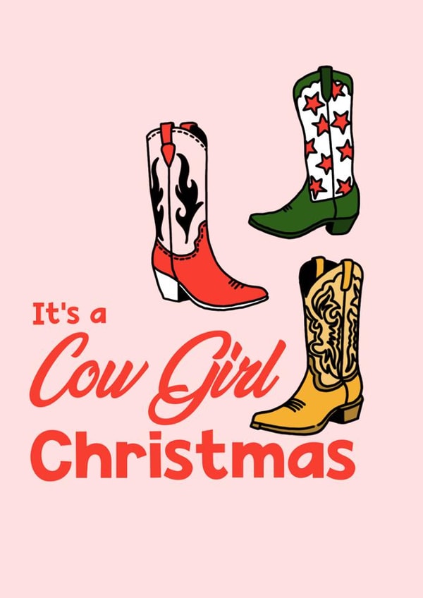 Cowboy / cowgirl themed Christmas Card - cowgirl boots - merry Christmas created by Insight Designs
