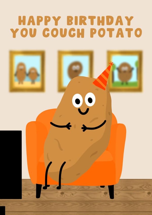 Cute Birthday Card - Couch Potato - Pun created by Pink Peach Cards