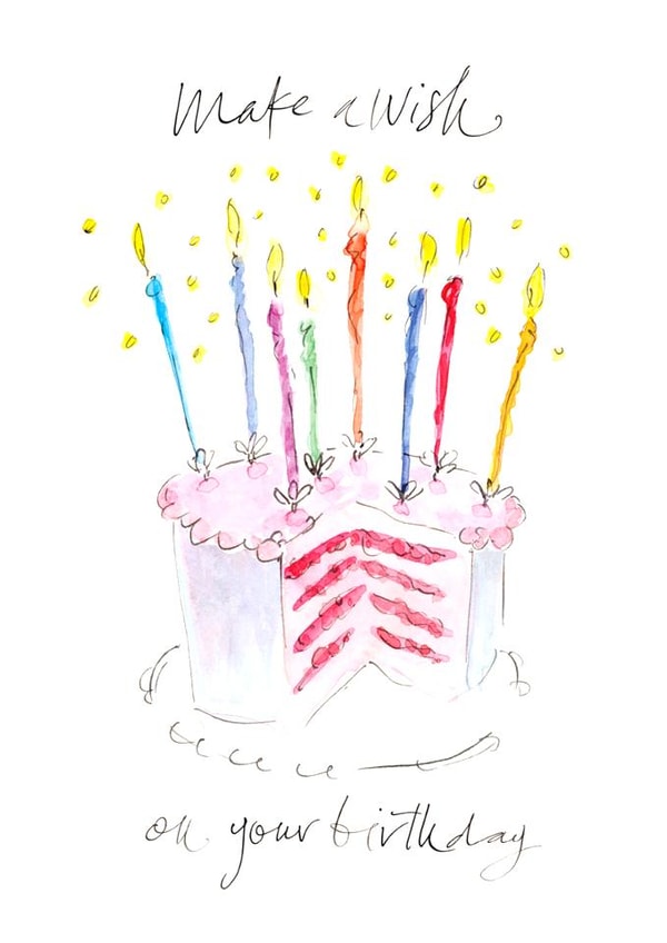 Traditional Birthday Card - Cake With Twinkling Candles - Make A Birthday Wish created by Gabrielle Solly Illustration