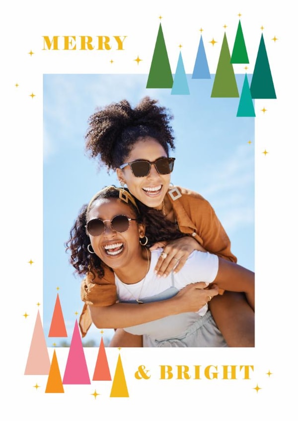 Arty Christmas Card - Merry and Bright - Rainbow Christmas Trees created by Laura Bercovich