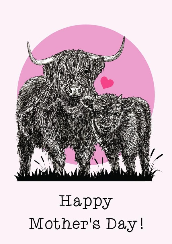 Cute Mother's Day Card - Highland Cows - For Mum created by Beth Higgins Art