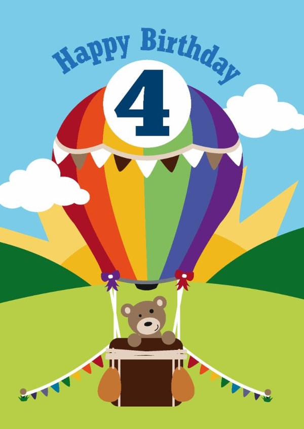 Cute 4th Birthday Card - Hot Air Balloon - Teddy Bear created by Roger Bear Designs