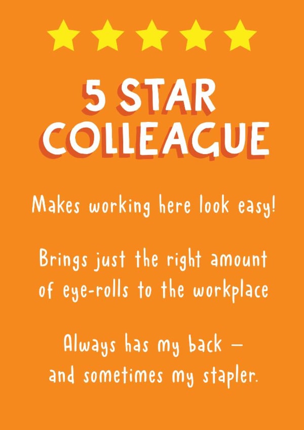 Funny Thank You Card - For Colleague - 5 Star Rating created by Sunny side Studios