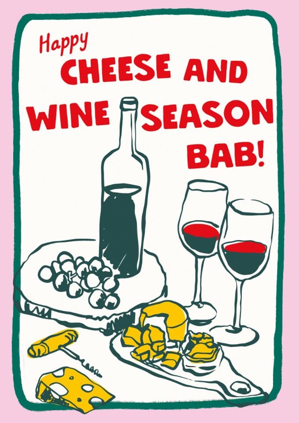 Funny Birmingham Christmas Card - Happy Cheese & Wine Season Bab created by Fab Bab