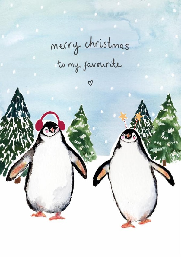 Cute Christmas Card - For Your Favourite - Penguin Couple created by Louise Mulgrew