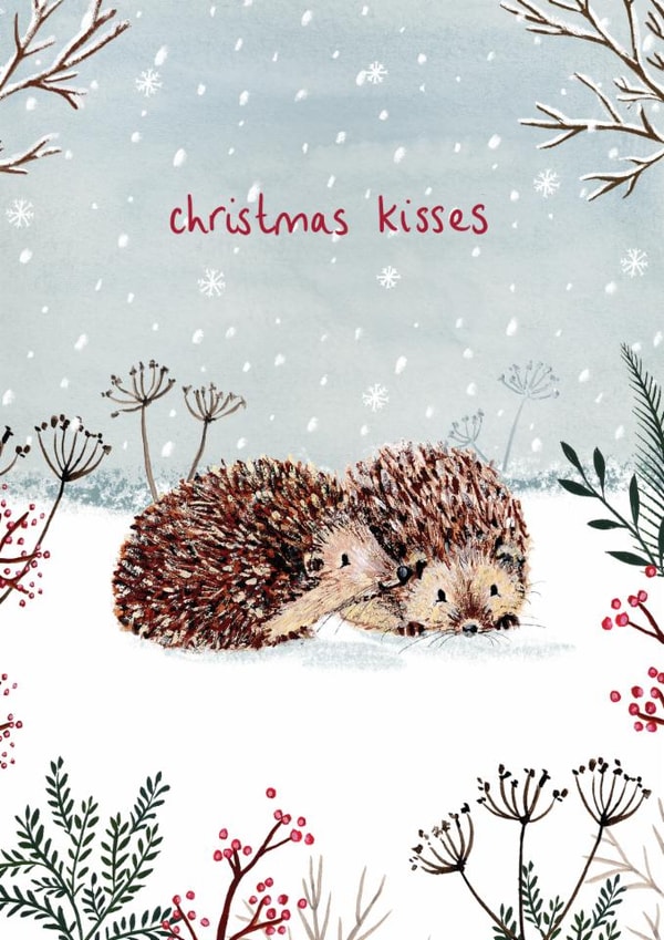 Cute Christmas Card - Hedgehogs - Christmas Kisses created by Louise Mulgrew