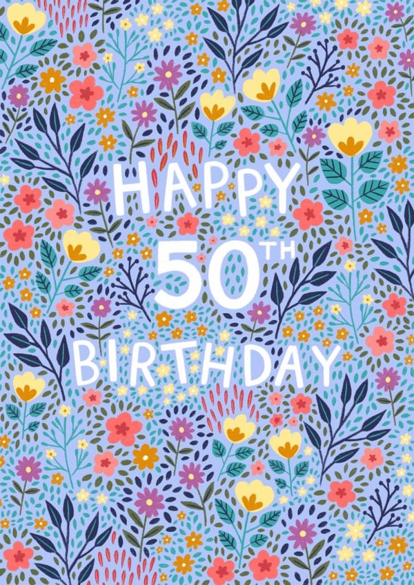 Pretty Birthday Card - 50th - Floral created by Pear Tree Press