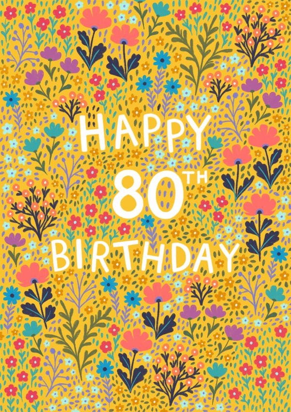 Pretty Birthday Card - 80th - Floral created by Pear Tree Press