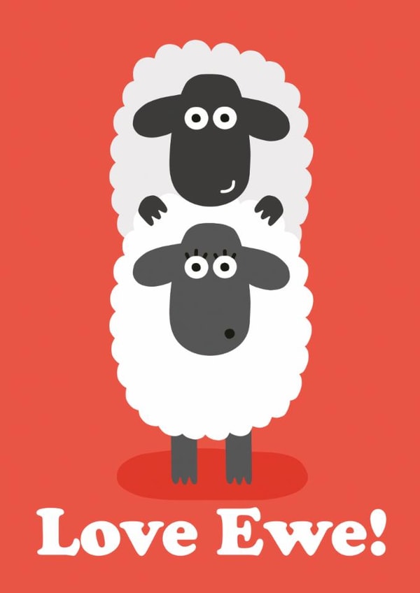 Rude Valentines Card - Love Ewe Sheep Pun - Funny Anniversary Card created by Studio Boketto