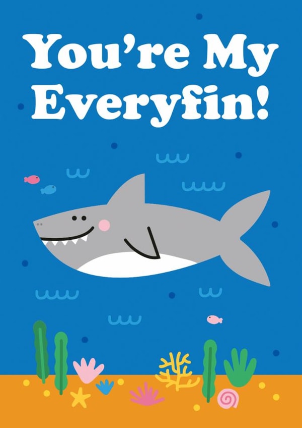 Cute Valentines Card - You're My Everyfin - Shark Pun Anniversary Card created by Studio Boketto