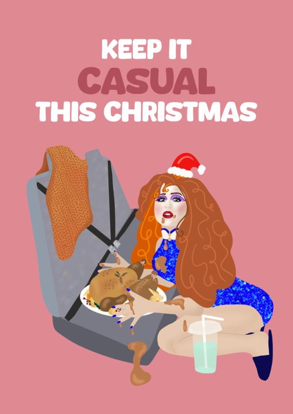 Comical Chappell Roan Christmas card - IYKYK - Casual in the Passenger Seat! created by Greetings from Grieve