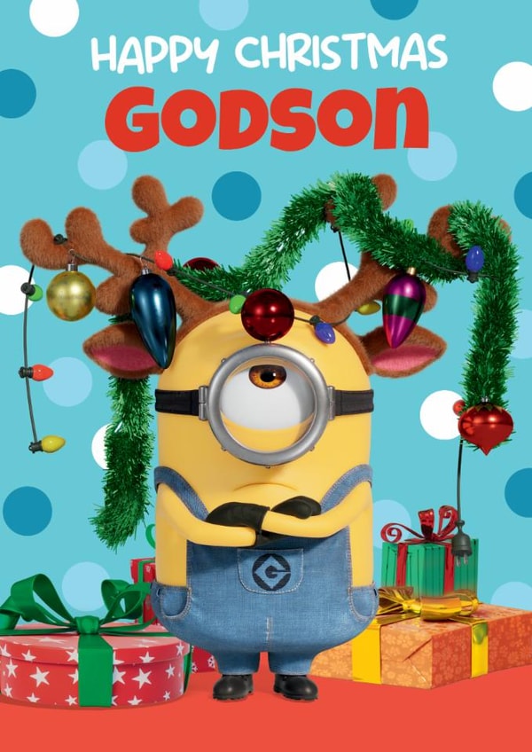 Festive Minions Christmas Card For Godson – Reindeer Fun created by Danilo