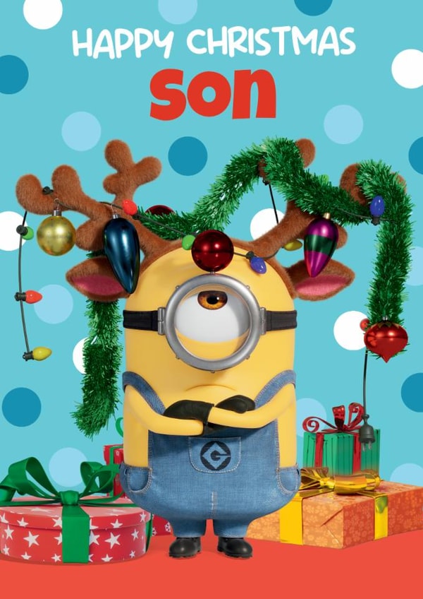 Festive Minions Christmas Card For Son – Reindeer Fun created by Danilo