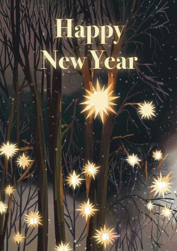 Classic Happy New Year Card - Branches - Stars created by Alenkeit