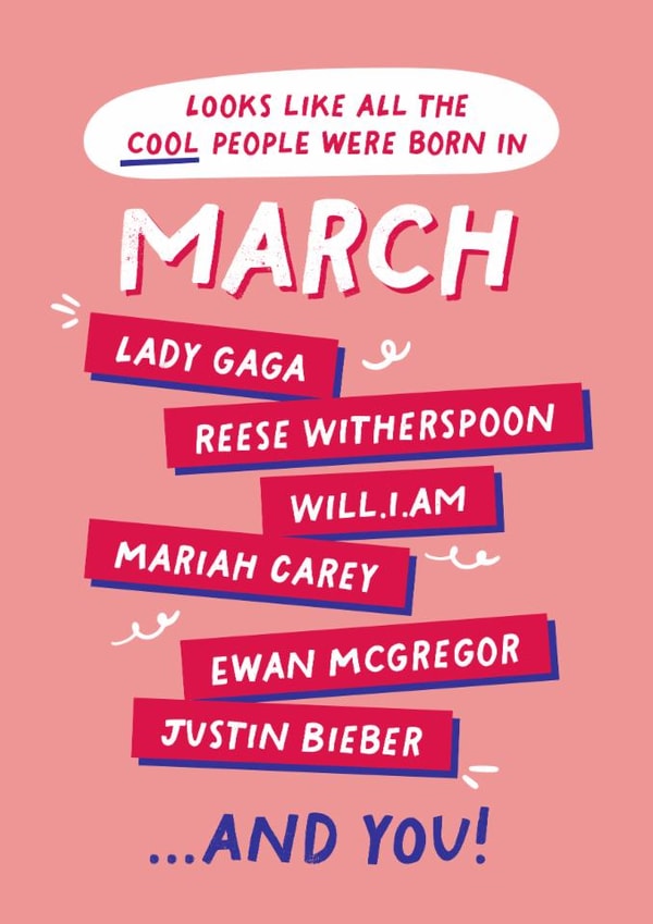Fun Birthday Card - March Birthday - Cool People created by PaperPaper