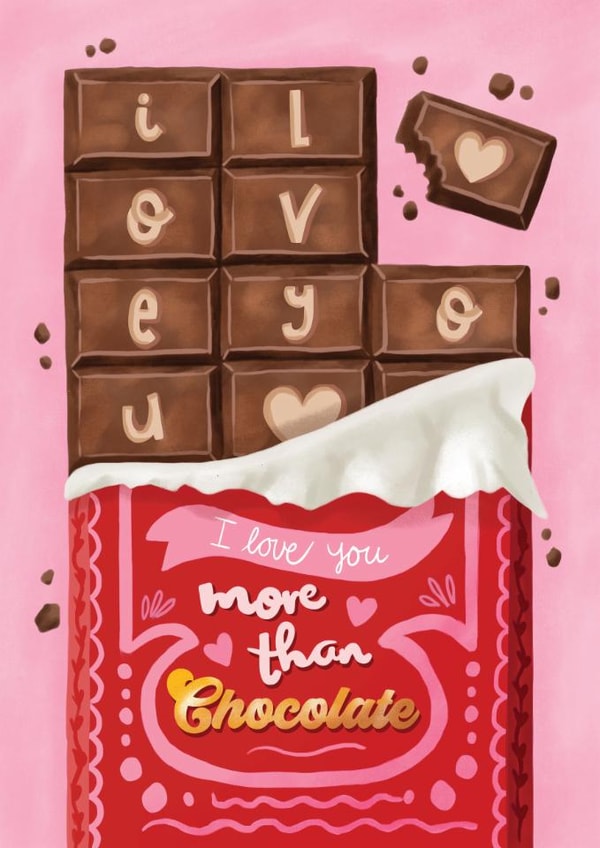 Cute Valentine's Day Card - I Love You More Than Chocolate - Chocolate Bar created by Aniet Illustration