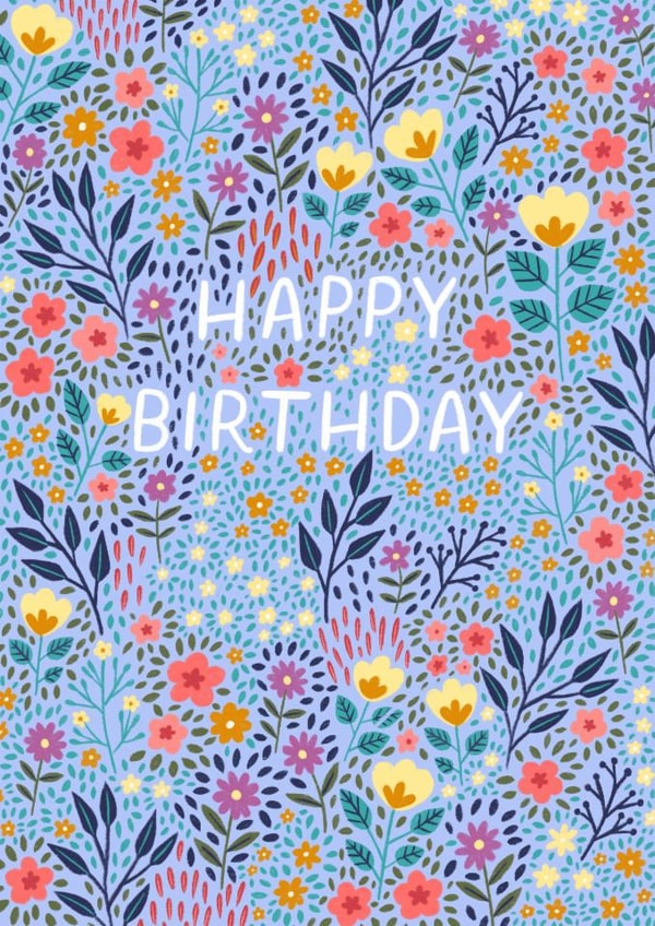 Pretty Birthday Card - Blue Ditsy Florals created by Pear Tree Press