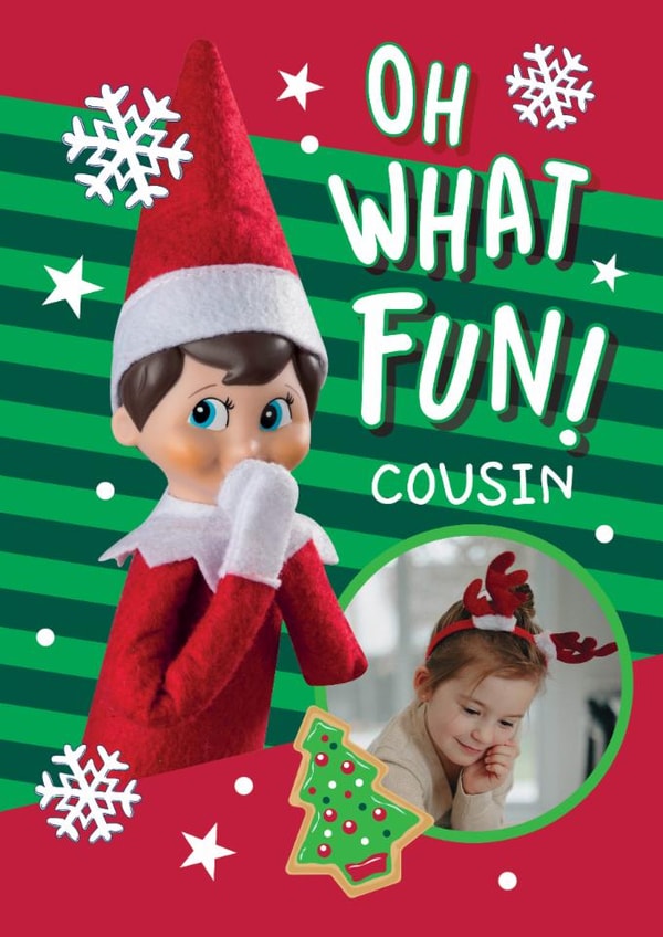 Personalised Elf Christmas Photo Card For Cousin – Oh What Fun! created by Danilo