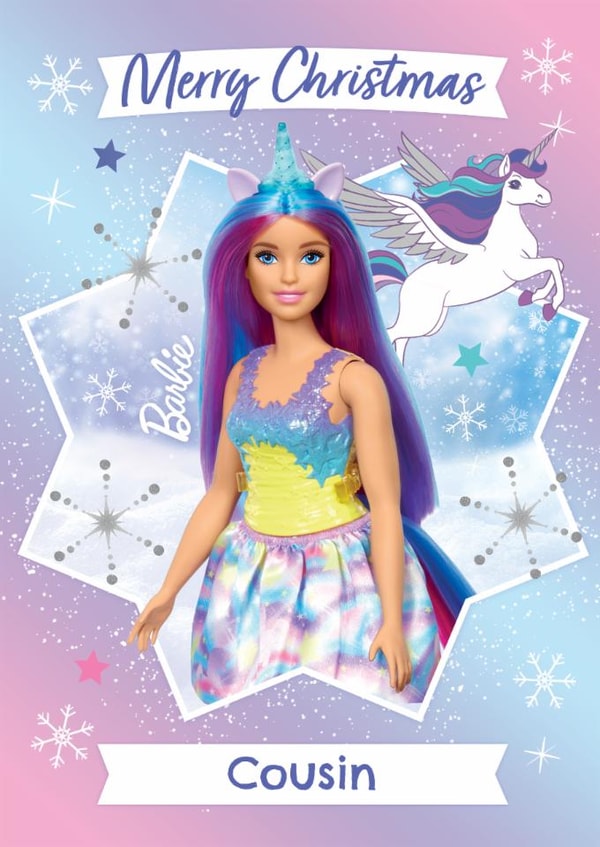 Barbie Christmas Card for Cousin – Magical Unicorn created by Danilo