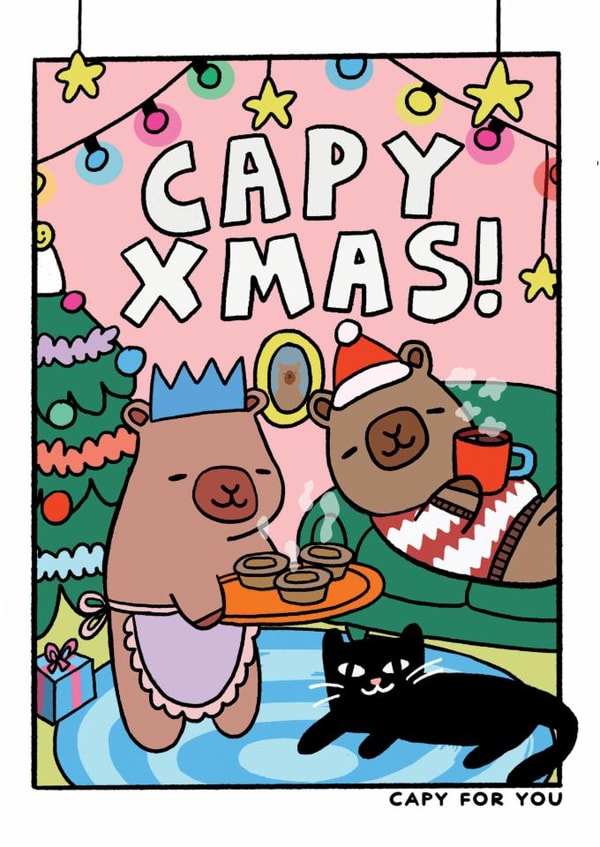 Cute Christmas Card - Capy Xmas! - Capybara Pun created by JOLLY AWESOME