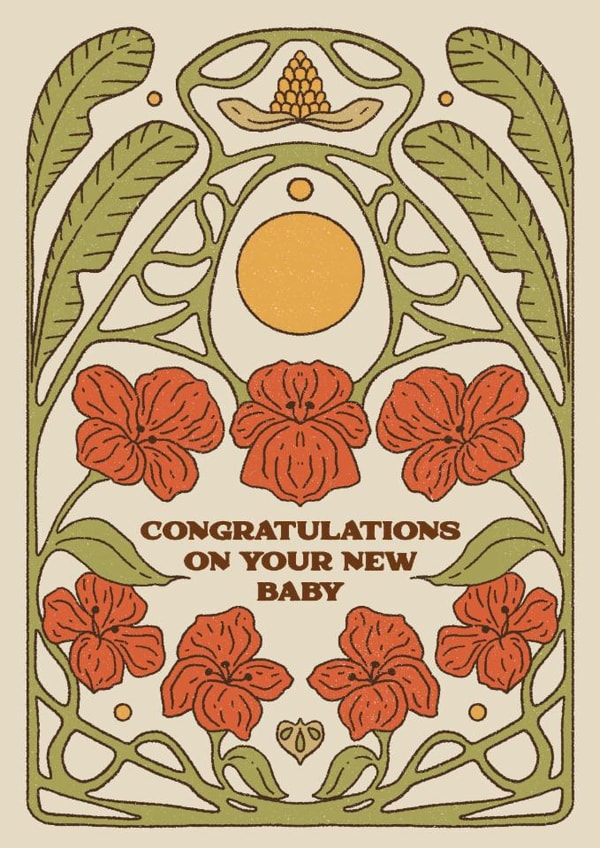 Arty New Baby Card - Art Nouveau Florals created by Lately Studio