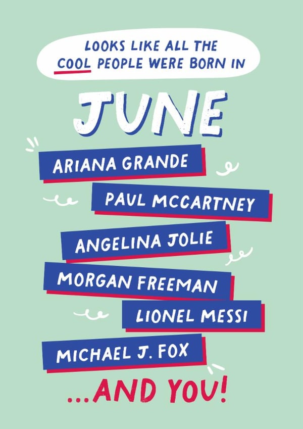 Fun Birthday Card - June Birthday - Cool People created by PaperPaper