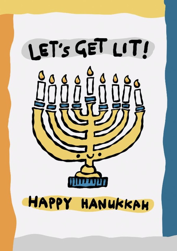 Cute Hanukkah Card - Menorah - Let's Get Lit created by The Playful Indian