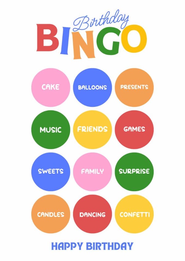 Cute Birthday Card - Bingo - Game created by BeauPrintBoutique