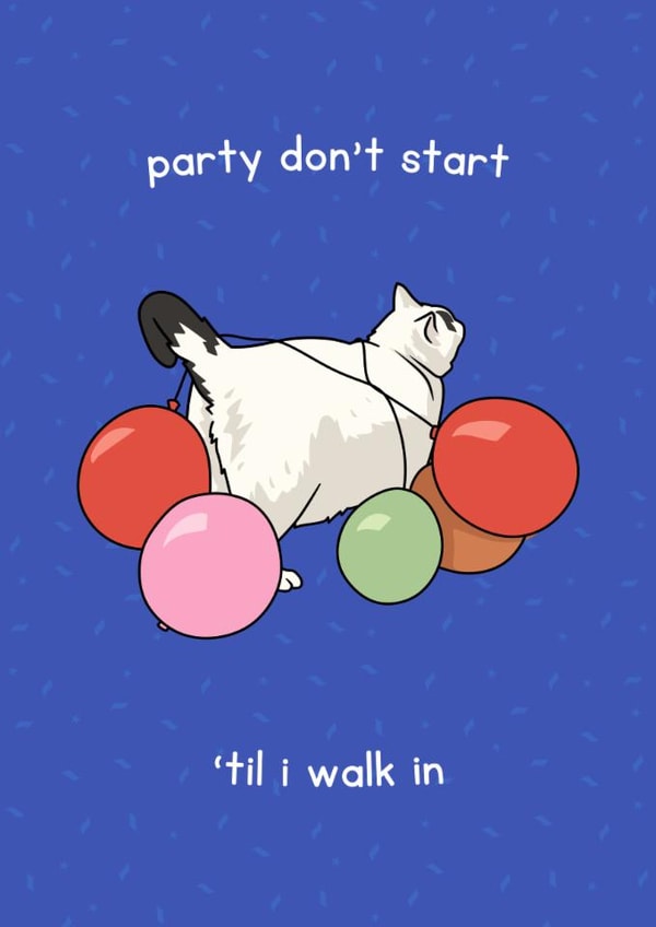 Funny Birthday Card - Cat Meme - Party Don't Start created by Sundiva Designs