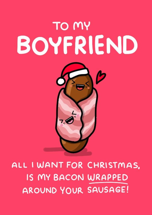 Rude Christmas Card - For Boyfriend - Wrapped Around Your Sausage created by NICHOLA COWDERY ILLUSTRATIONS 